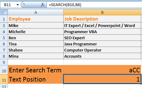 Excel SEARCH