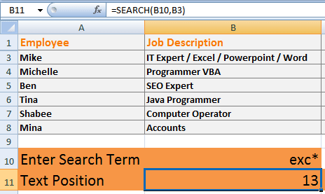 SEARCH Function wildcard