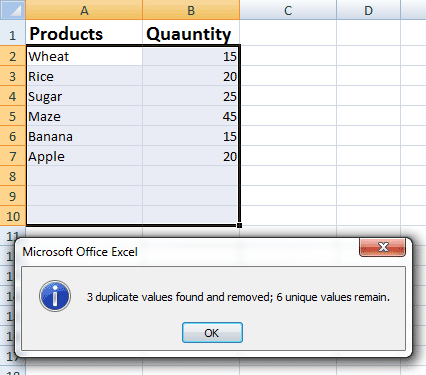 Excel duplicate delted