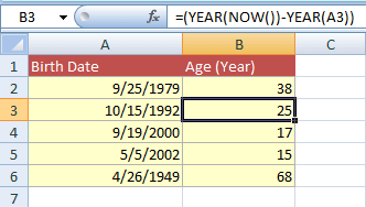 age calculate YEARS function