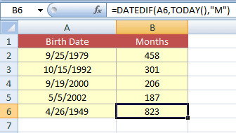 Excel age Months