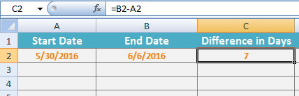 Excel subtract dates