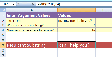 Excel substring