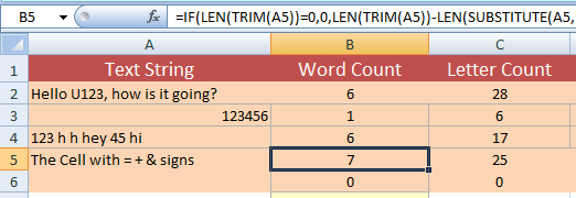 Excel word count