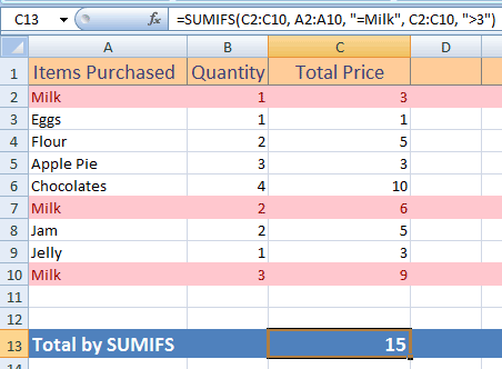 Excel SUMIFS