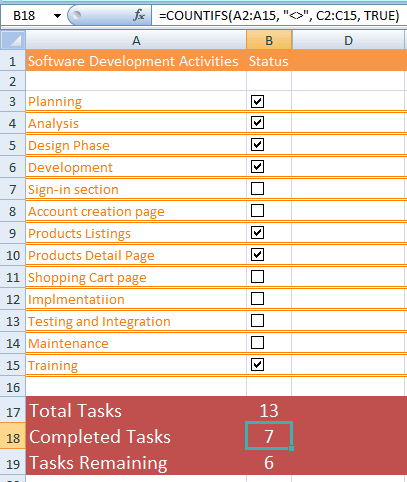Excel checklist