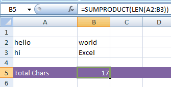 SUMPRODUCT character count