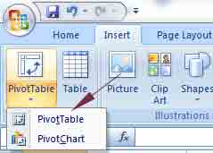 Excel pivot menu