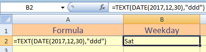 Excel WEEKDAY TEXT