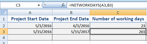 Excel NETWORKDAYS