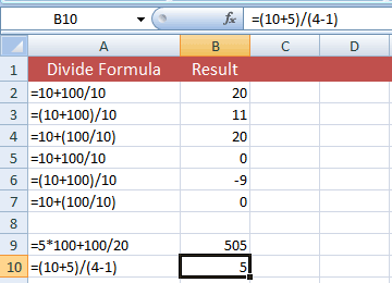 Excel division preference