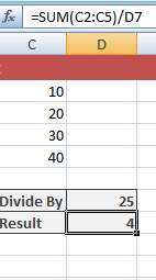 Excel division sum