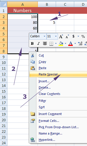 Excel division paste special