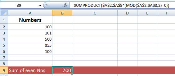 Excel MOD SUM