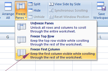 Excel freeze column