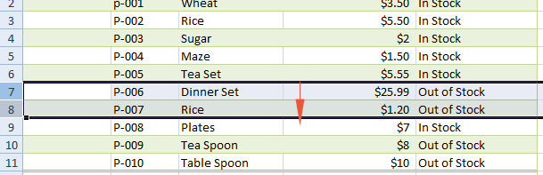 Excel selected rows