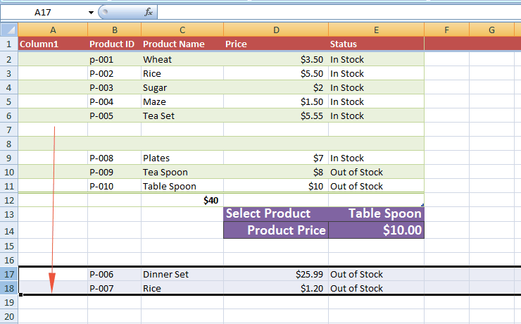 Excel-row-moved