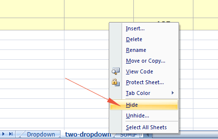 Excel hide sheet