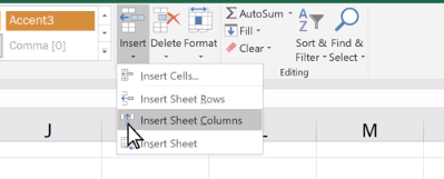 Excel add column ribbon