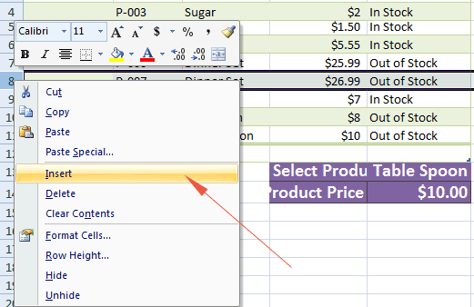 Excel insert row