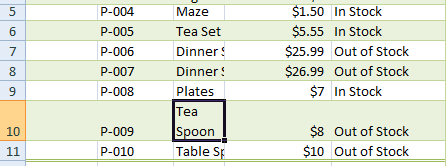 Excel wrapped text