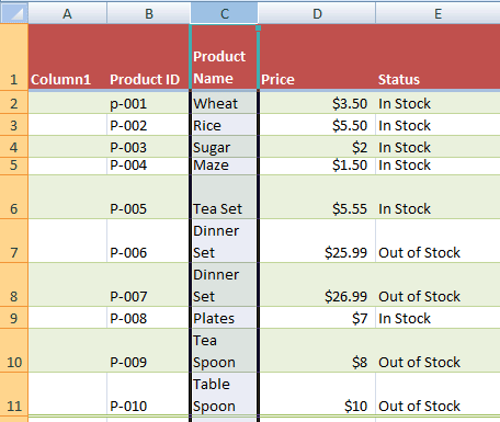 Excel wrapped column
